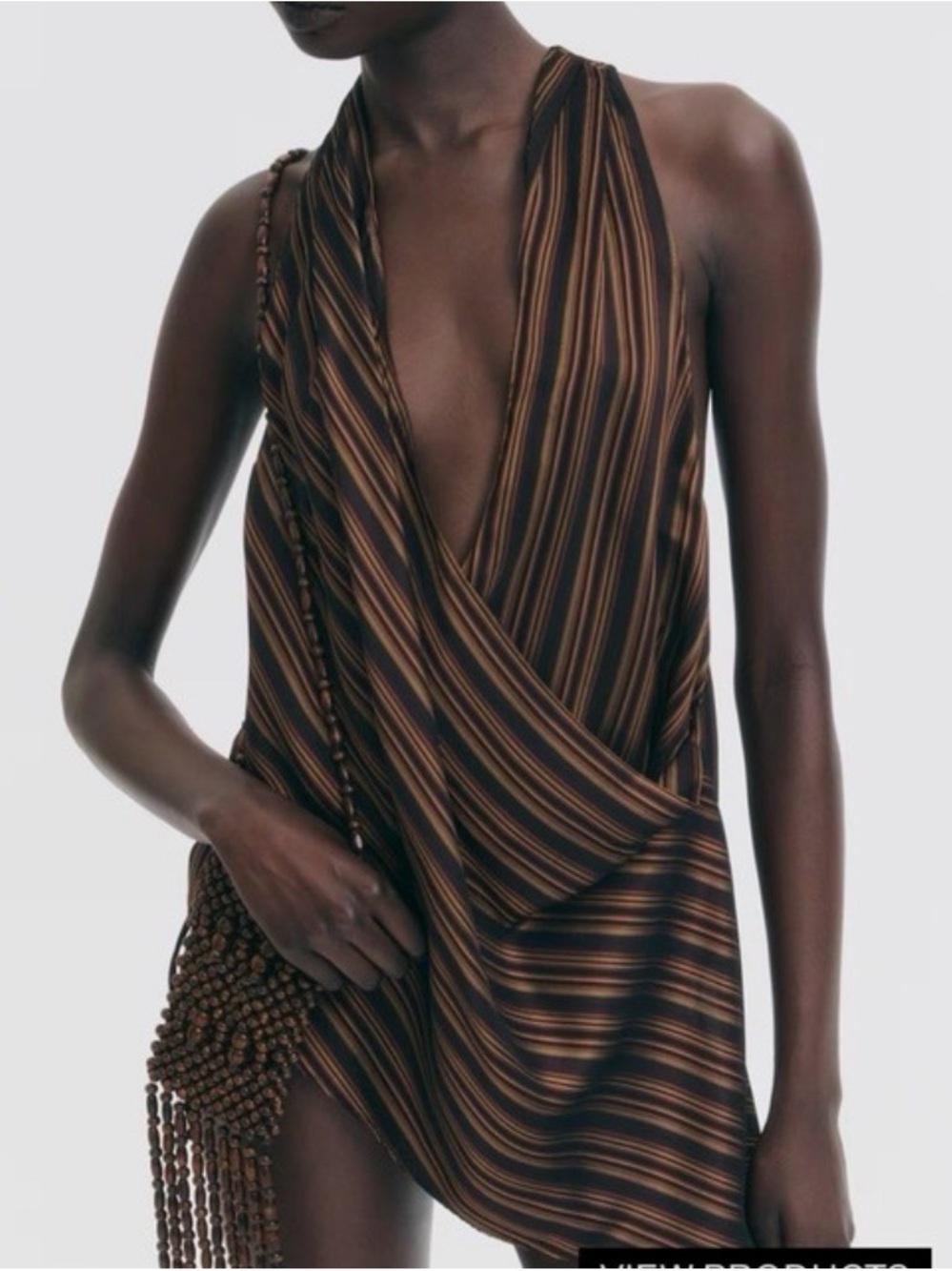 H&M Brown & Tan Striped Draped V-Neck drape top tunic